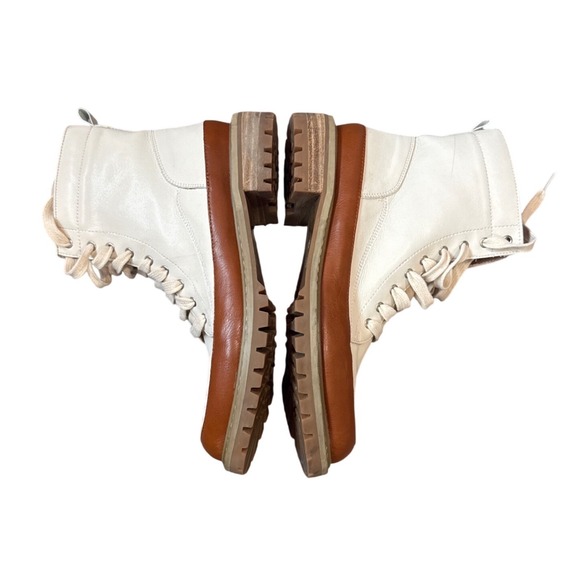 Womens White and Cognac Brown Two Tone Lace Up Lug Sole Combat Boots Size 8 - Picture 8 of 10